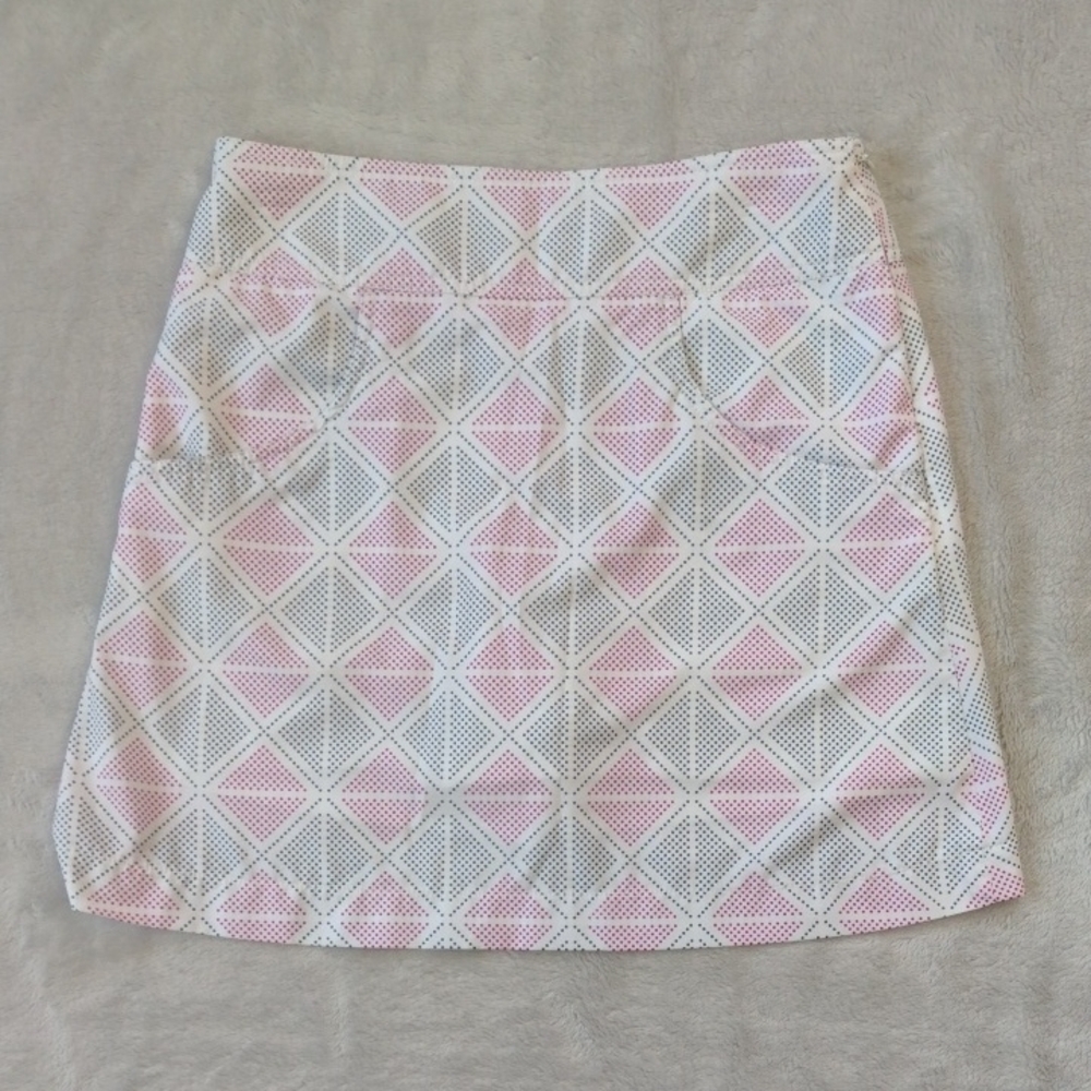 Annika by Cutter and Buck White Skirt with Pink and Black Polka Dot Print Size 2